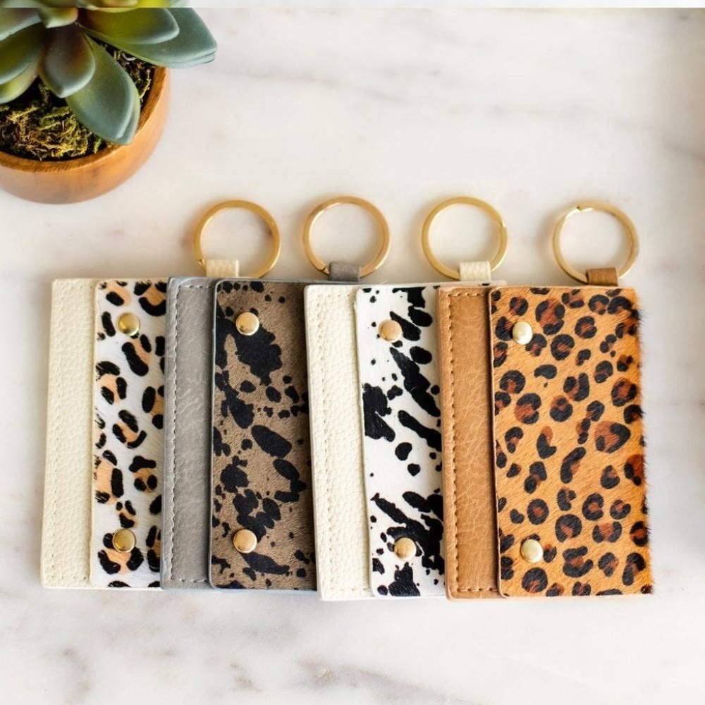 Gray Cow Print Leather Snap Key and Cardholder - Picture 4 of 5